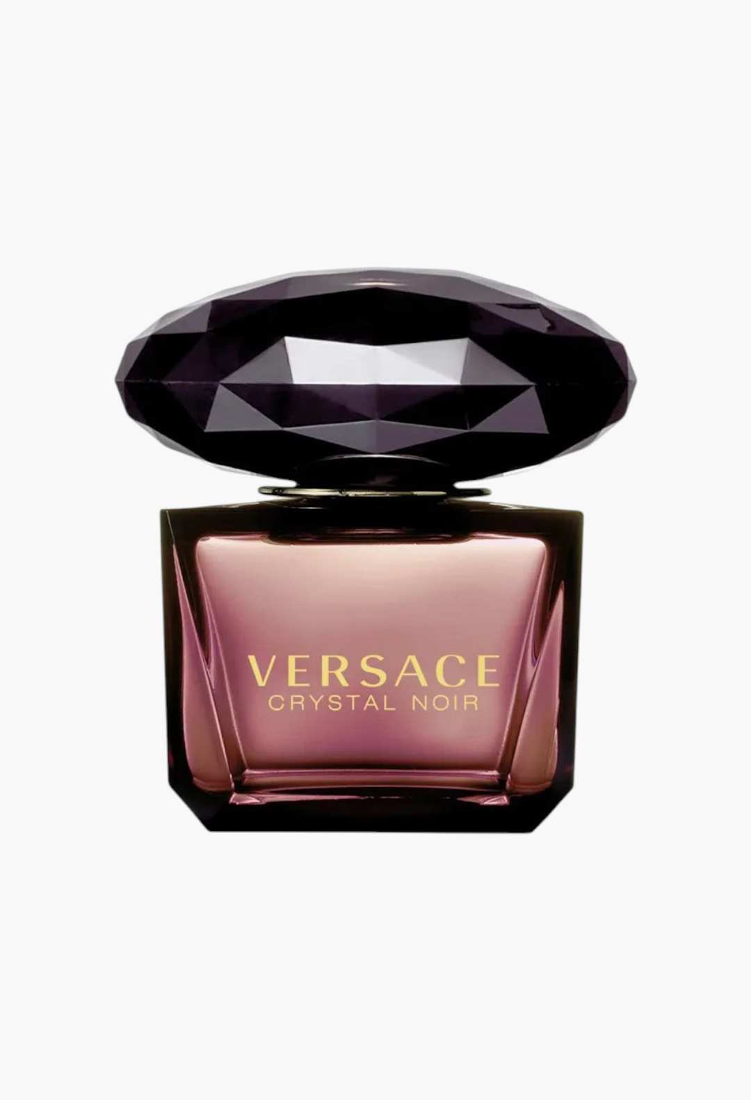 GLAM MODA Versace Crystal Noir Eau de Parfum 90ml in a dark purple glass bottle with a faceted diamond-shaped cap.