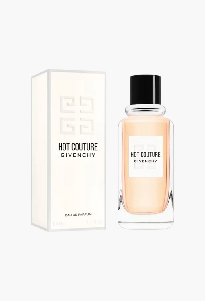 GLAM MODA Hot Couture Eau de Parfum bottle with a soft peach fragrance and its matching white presentation box.
