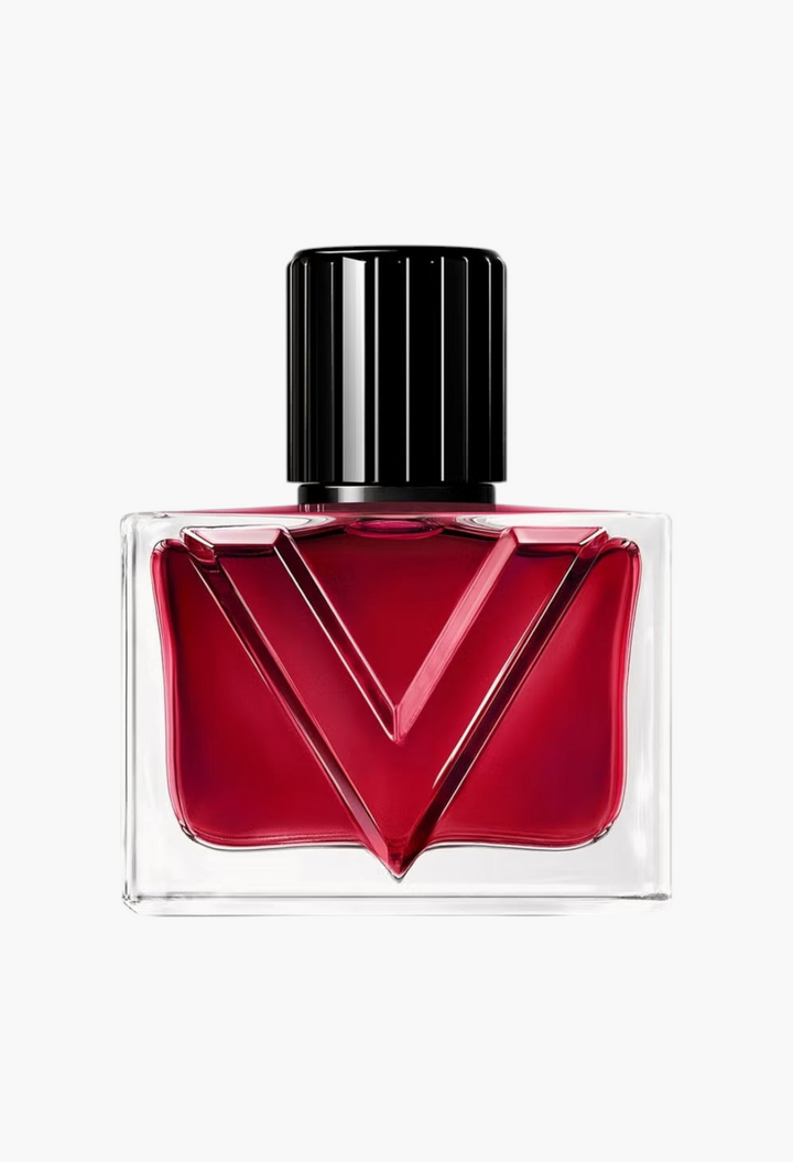 GLAM MODA Valentino Vendetta Donna Eau de Parfum in a rectangular glass bottle with a deep red liquid and V logo.