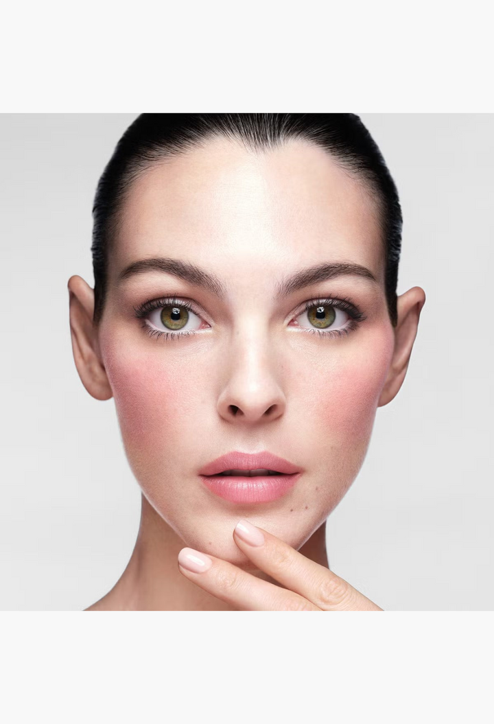 GLAM MODA model wearing Armani Beauty Dolci Blush for a natural, radiant, and fresh-faced makeup look.