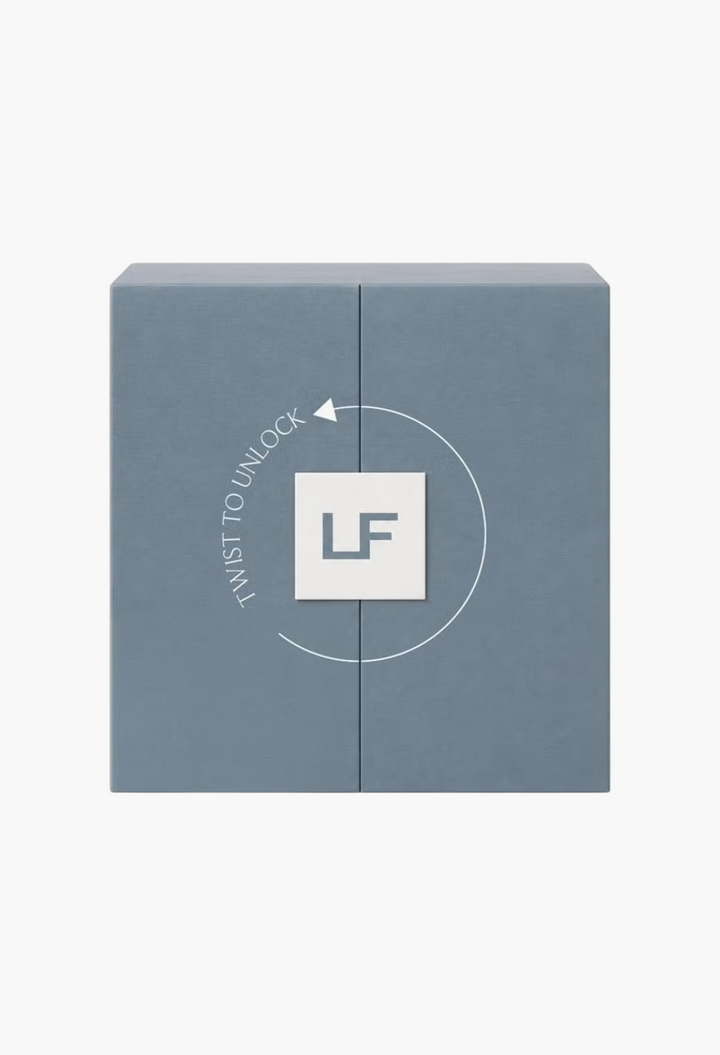 GLAM MODA grooming advent calendar in a blue box with a central LF logo twist-to-unlock mechanism