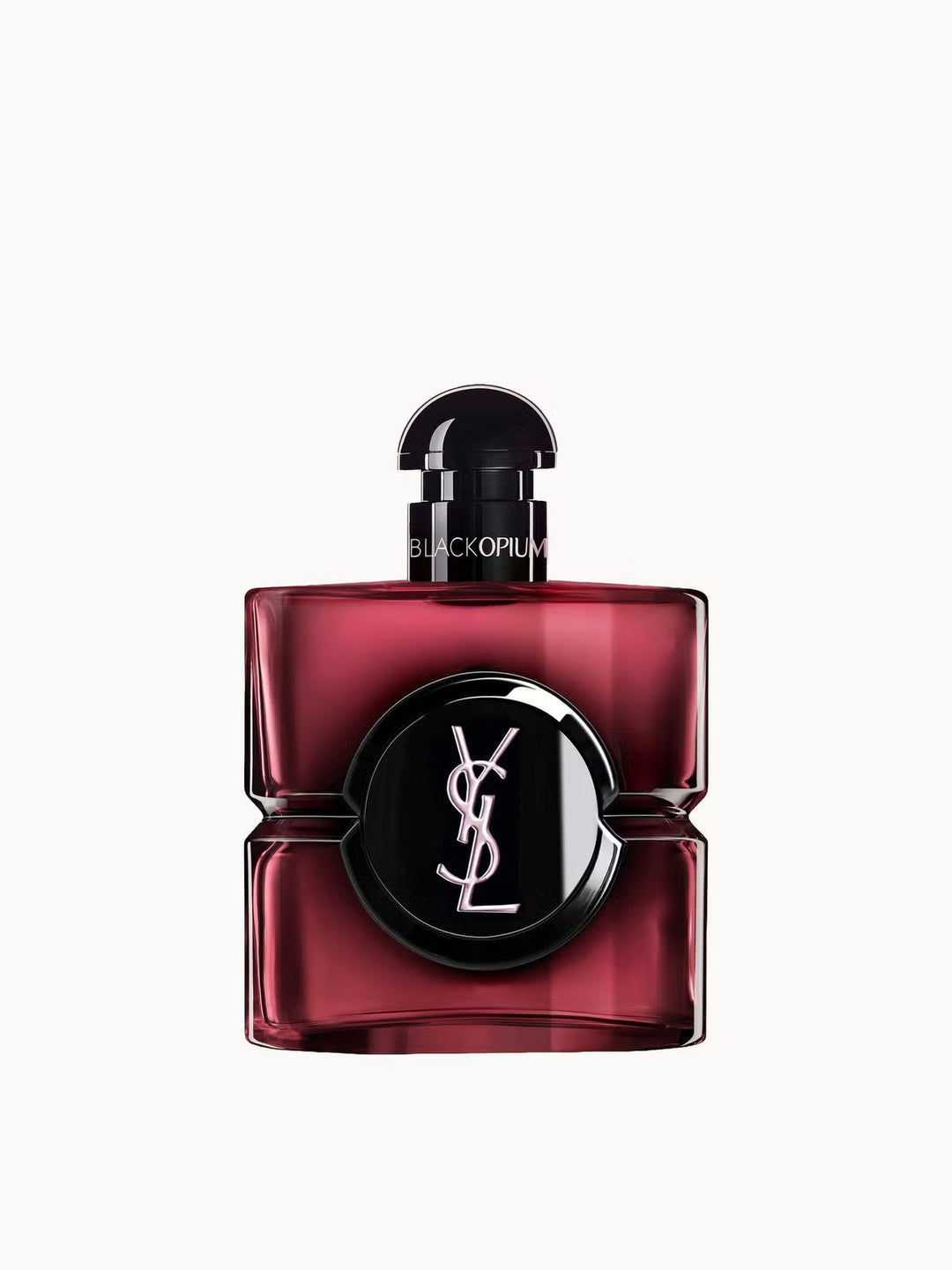 GLAM MODA YSL Black Opium Pink Glaze perfume bottle in dark pink lacquer with iconic logo and black cap
