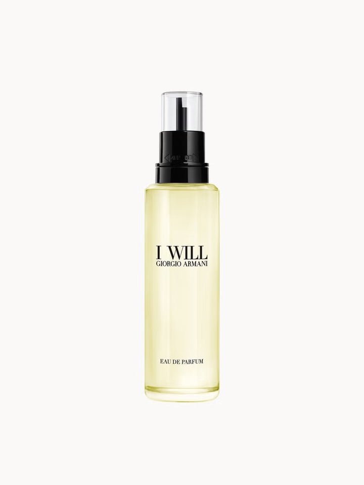GLAM MODA Giorgio Armani I Will Eau de Parfum in a clear glass bottle with a black spray nozzle
