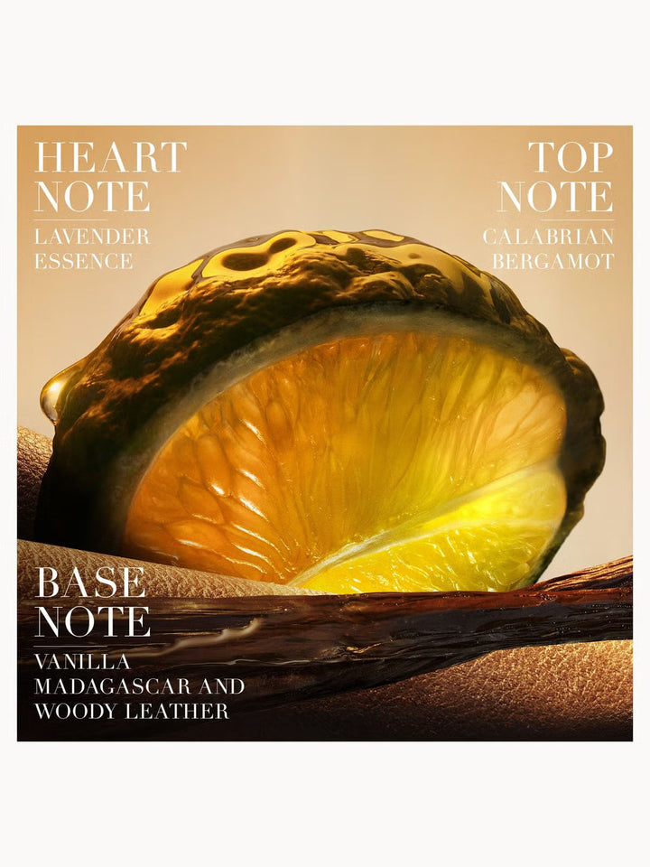 GLAM MODA Giorgio Armani I Will perfume ingredients showing bergamot, lavender, vanilla, and woody leather notes.
