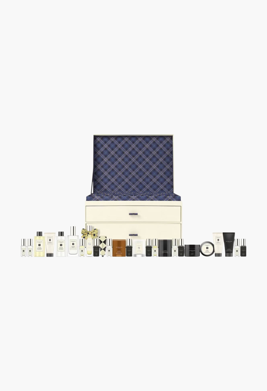 GLAM MODA Jo Malone London luxury fragrance advent calendar with 25 scented colognes, candles, and body care products.