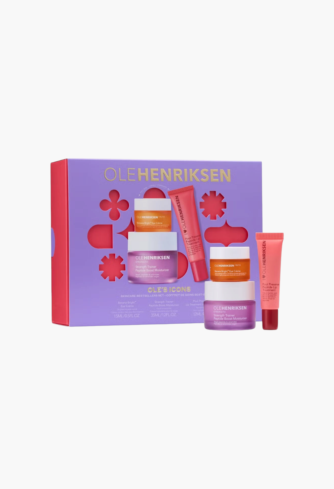 GLAM MODA OLE HENRIKSEN Ole's Icons skincare set featuring vitamin C serums, moisturisers, and lip treatments in a box