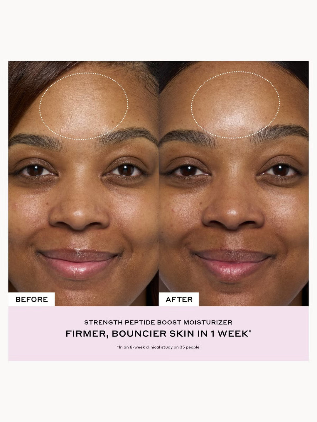 GLAM MODA before and after comparison showing skin improvement after using OLE HENRIKSEN peptide boost moisturizer
