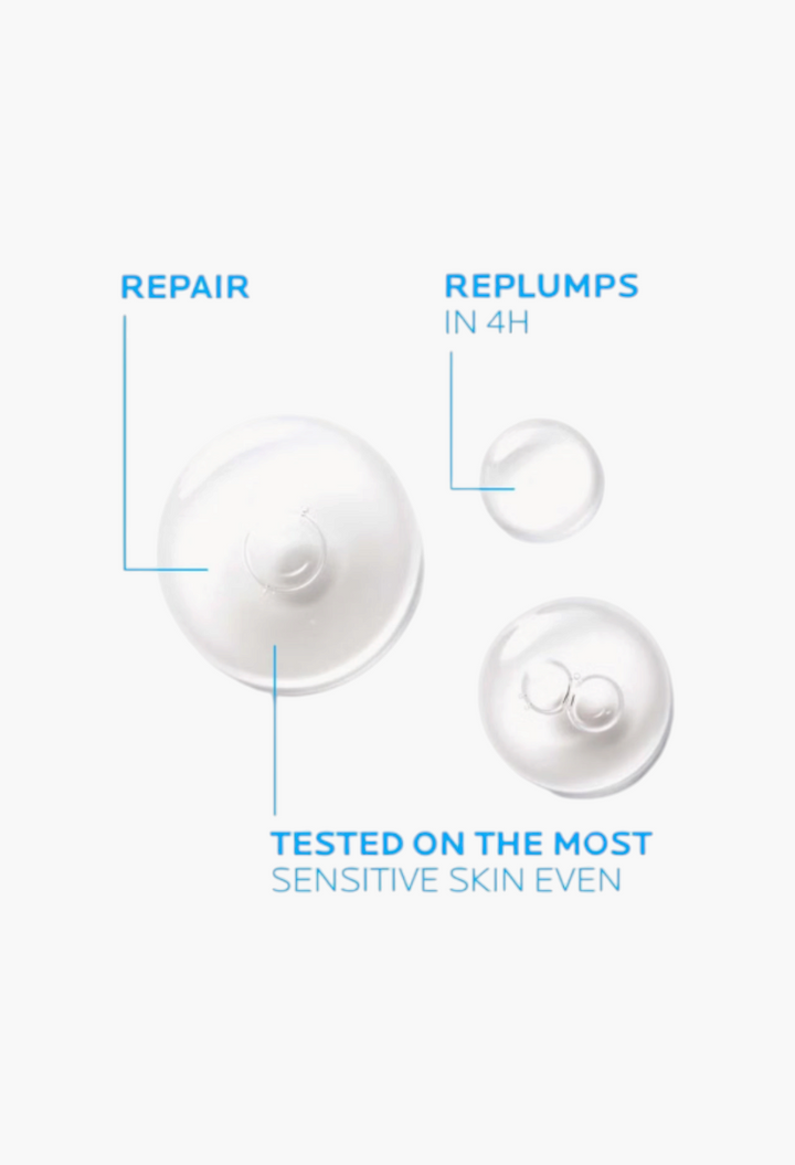 GLAM MODA La Roche-Posay Hyalu B5 serum texture drops showing repair and replumping benefits for sensitive skin