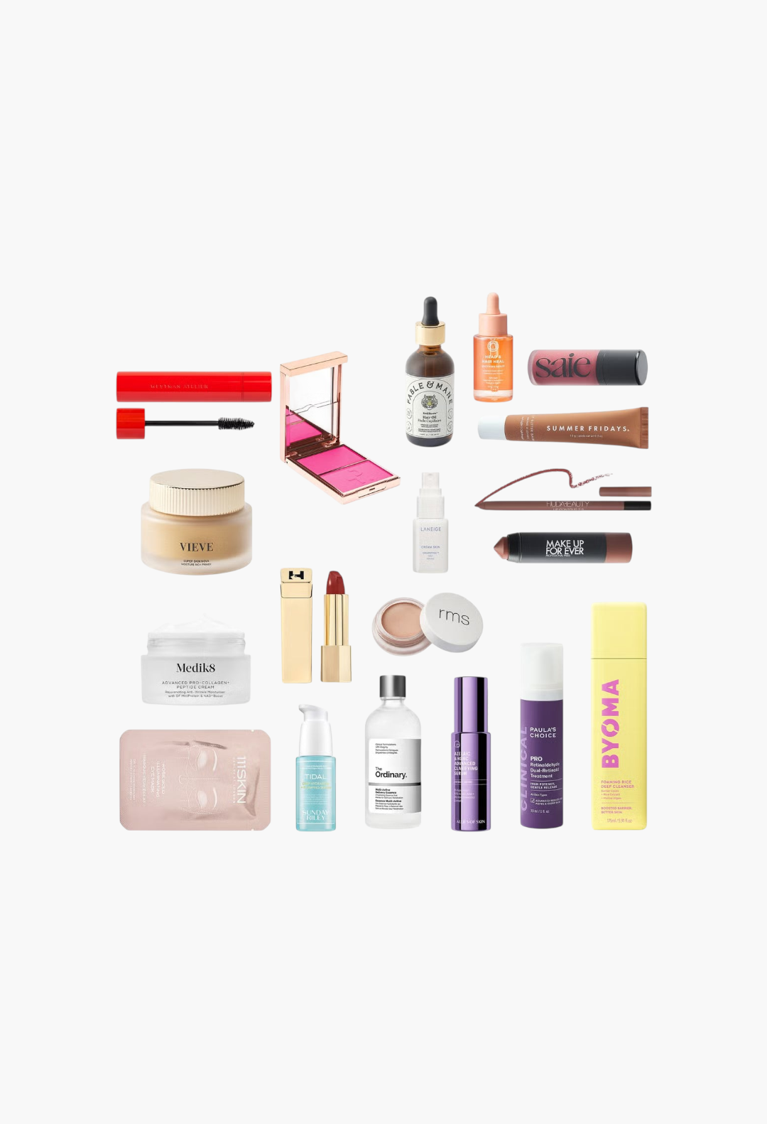 GLAM MODA beauty advent calendar featuring a curated selection of skincare, makeup, and hair products on white.