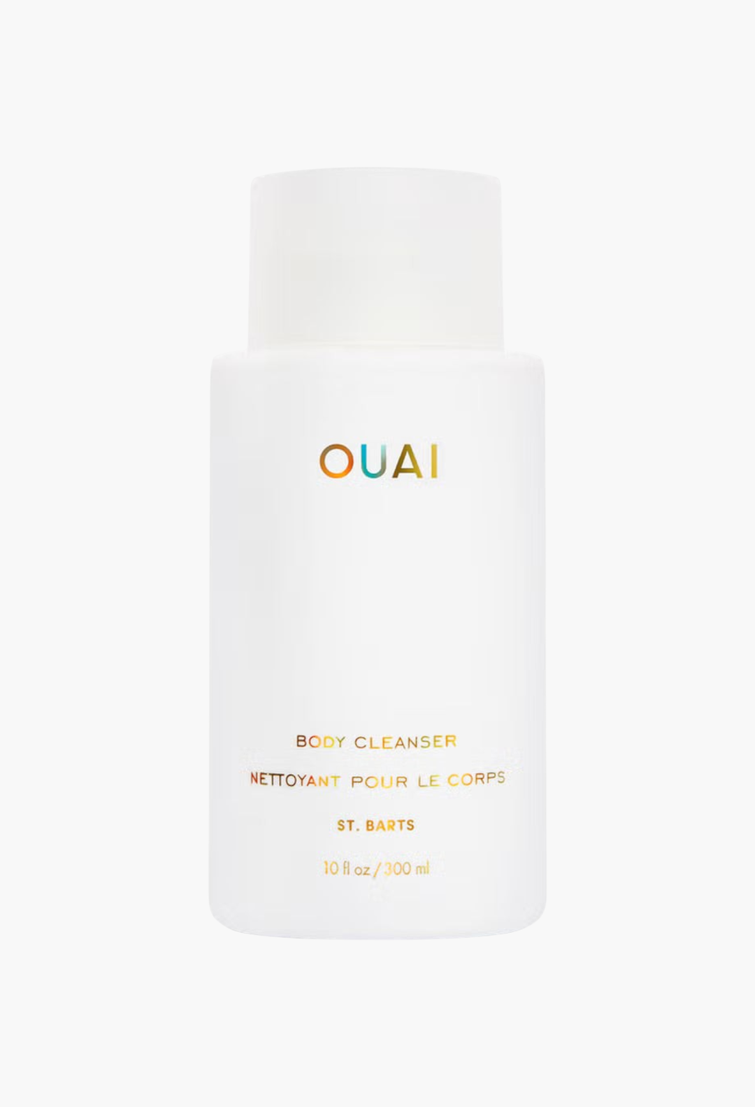 GLAM MODA OUAI St. Barts hydrating body cleanser in a white 300ml bottle with minimalist gold lettering.