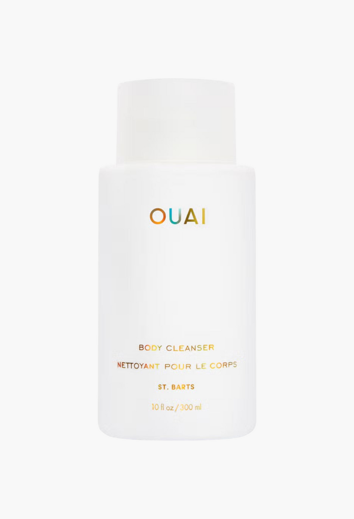 GLAM MODA OUAI St. Barts hydrating body cleanser in a white 300ml bottle with minimalist gold lettering.