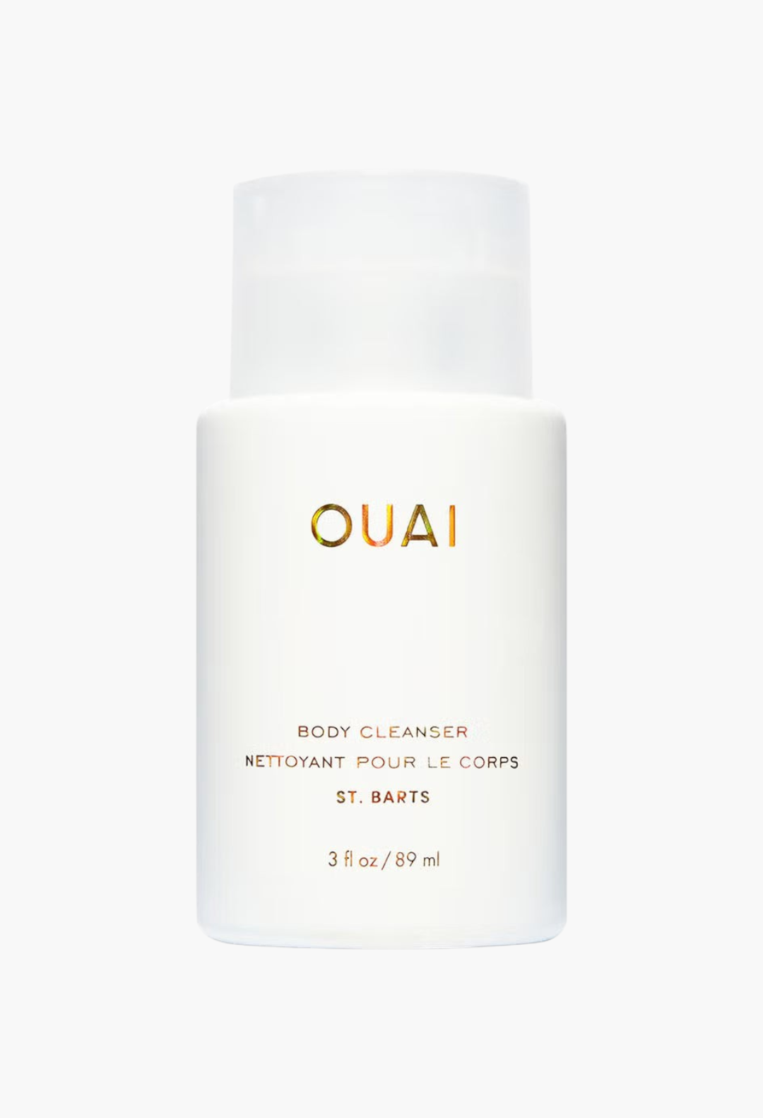 GLAM MODA OUAI St. Barts hydrating body cleanser in a white 89ml bottle with gold lettering