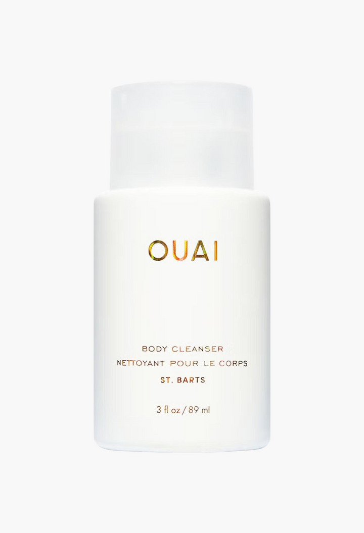 GLAM MODA OUAI St. Barts hydrating body cleanser in a white 89ml bottle with gold lettering