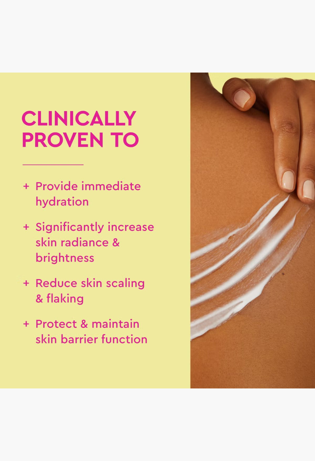 GLAM MODA BYOMA Brightening Body Lotion cream being applied to skin, showing hydrating and radiance-boosting benefits.