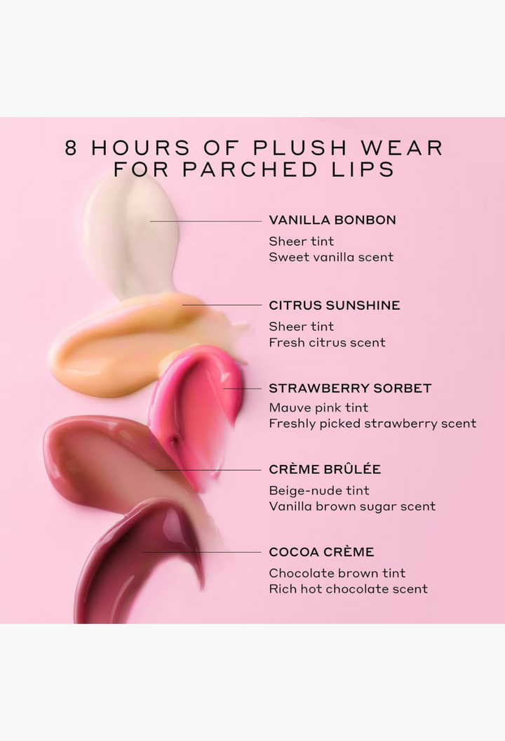 GLAM MODA Ole Henriksen Pout Preserve Lip Vault 2.0 showing five swatches of hydrating peptide lip treatment balms.