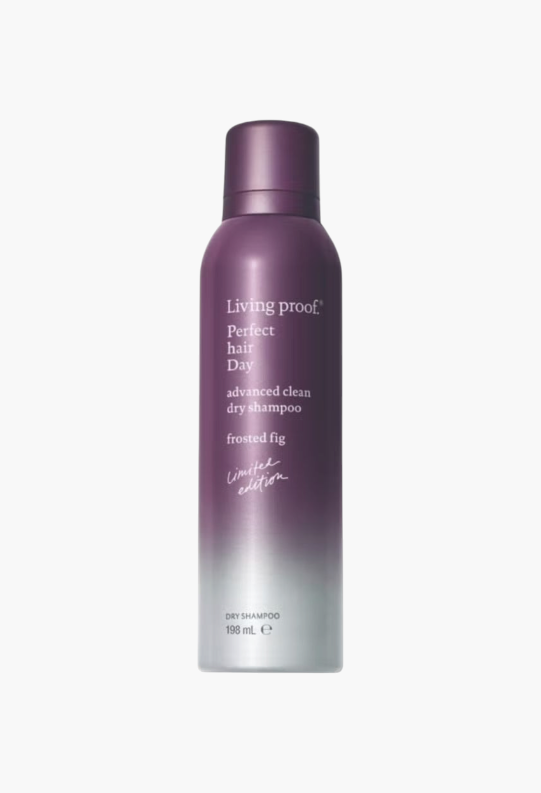 GLAM MODA Living Proof Advanced Clean Dry Shampoo in limited edition Frosted Fig scent in a purple gradient bottle.