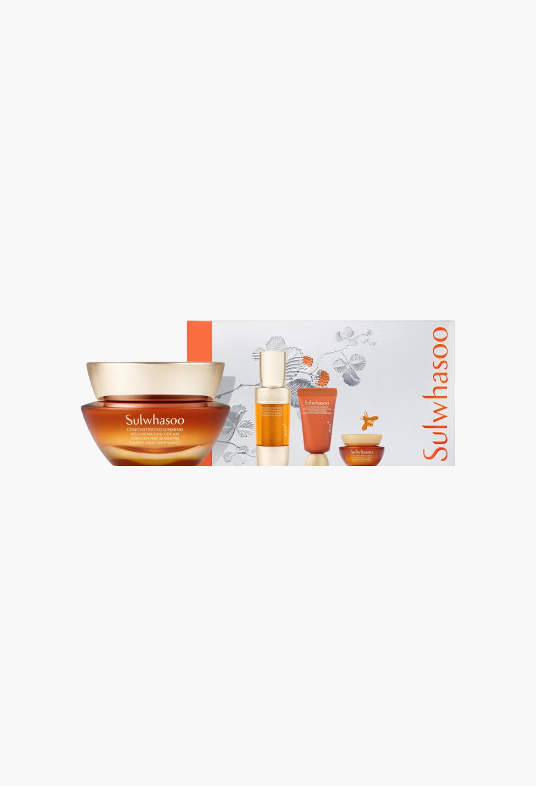 GLAM MODA Sulwhasoo Concentrated Ginseng Rejuvenating Cream set featuring a full-size cream, serum, eye cream, and cleanser.