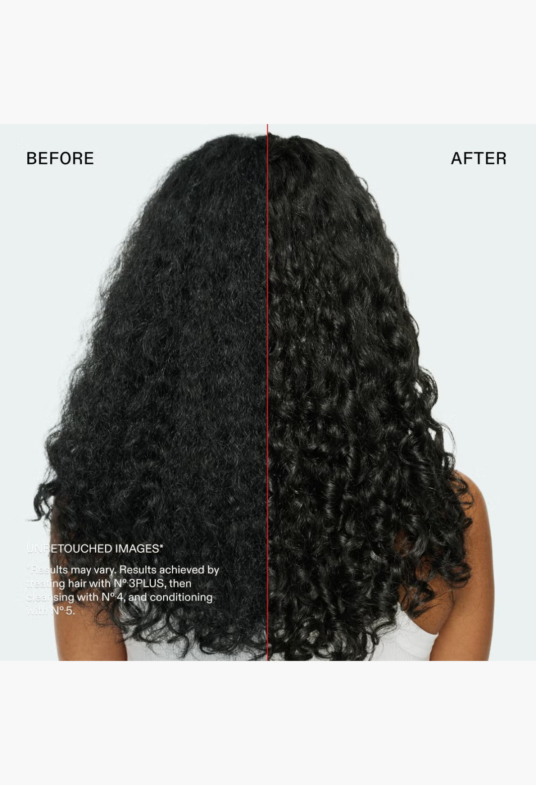 GLAM MODA Olaplex hair repair before and after comparison showing dry frizzy hair versus smooth hydrated curls