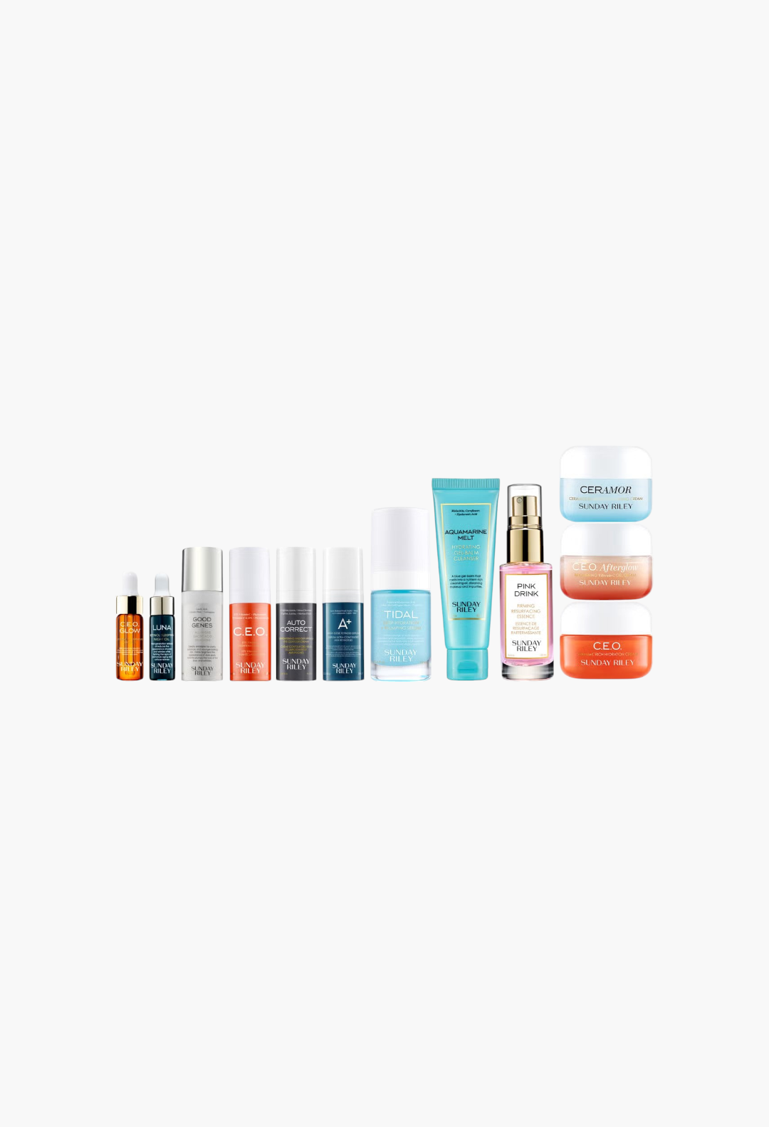 GLAM MODA Sunday Riley 12 Days of Sunday skincare advent calendar featuring travel-sized serums, creams, and oils.