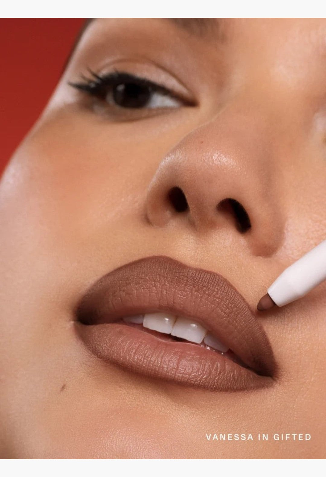 GLAM MODA Kind Words Matte Lip Liner in Gifted shade being applied to lips for a defined, soft matte finish.