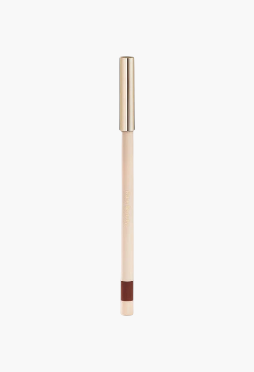 GLAM MODA Kind Words matte lip liner in a deep brown shade with a sleek beige body and gold cap.