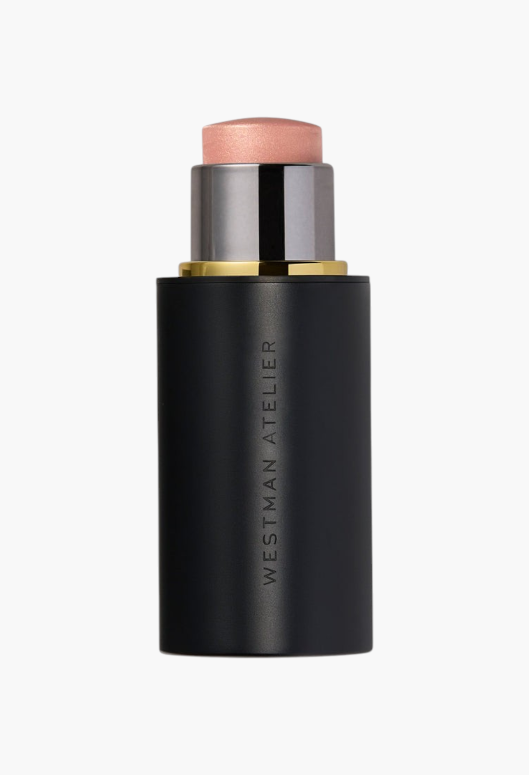 GLAM MODA Lit Up Highlight Stick in a sleek black twist-up tube for a radiant glassy finish on cheeks and lips.
