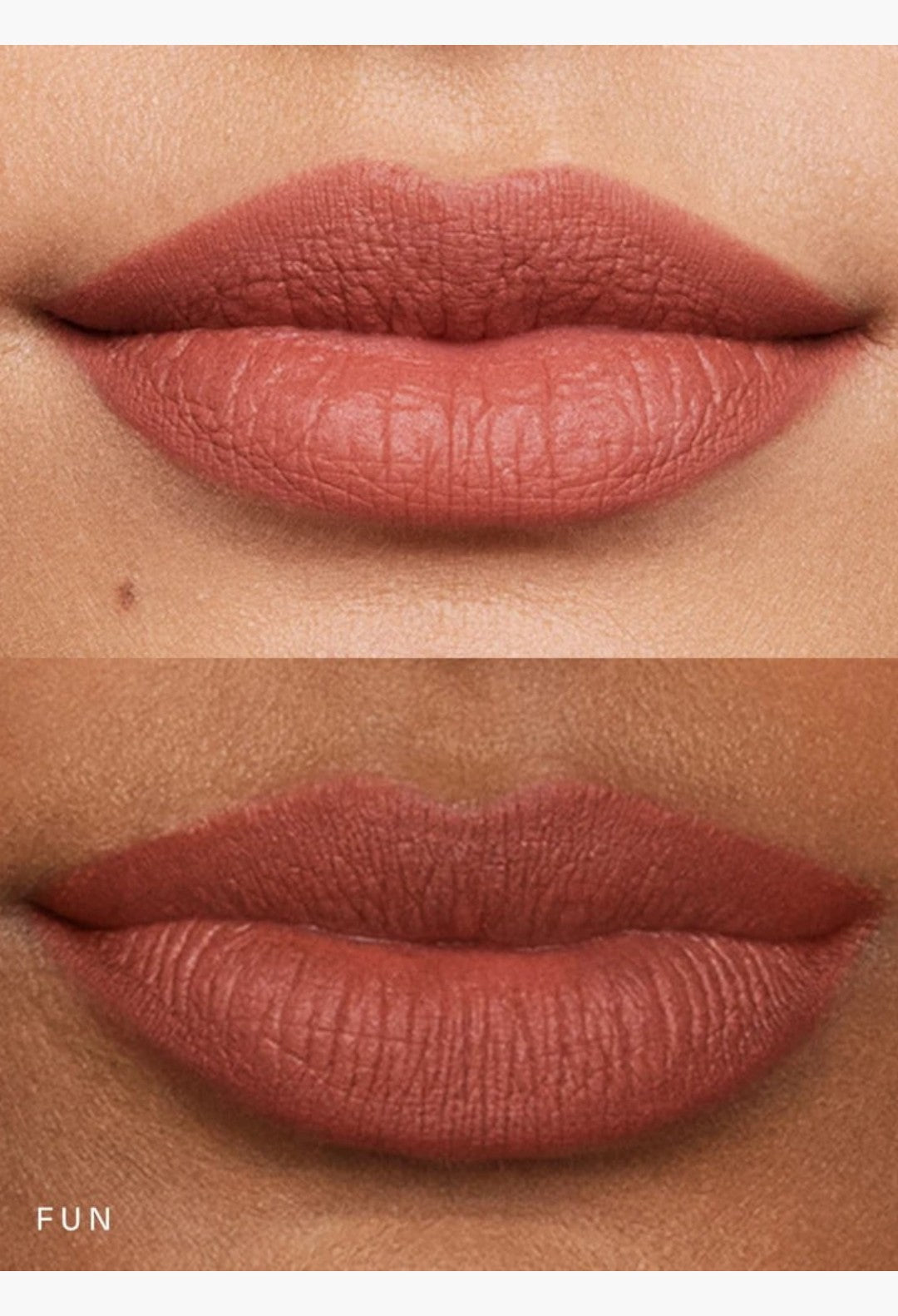 GLAM MODA Kind Words matte lip liner in Fun shade, a neutral mauve, shown applied on lips for a soft matte finish.