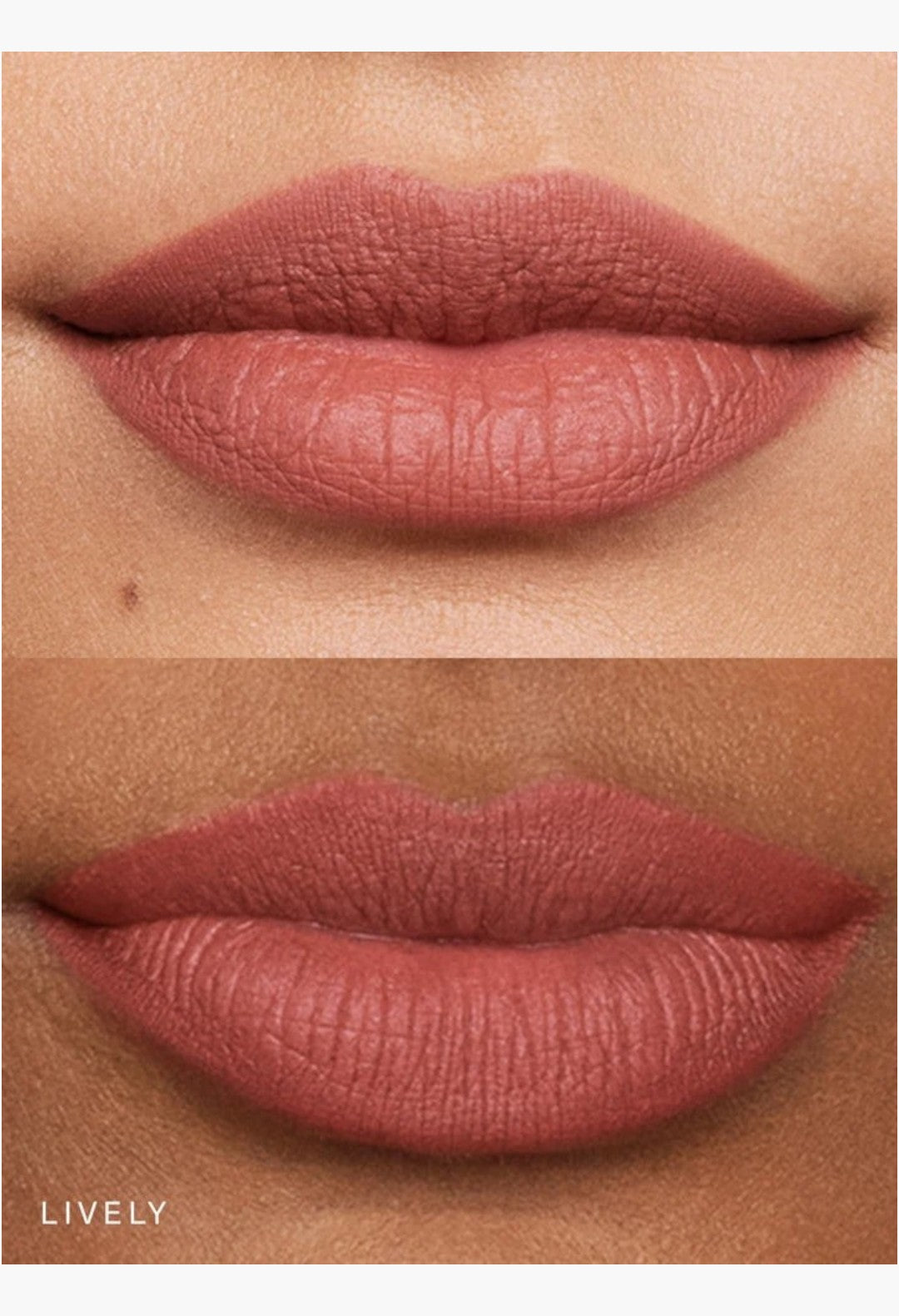 GLAM MODA Kind Words Matte Lip Liner in Lively rose pink shade applied to lips for a soft matte finish
