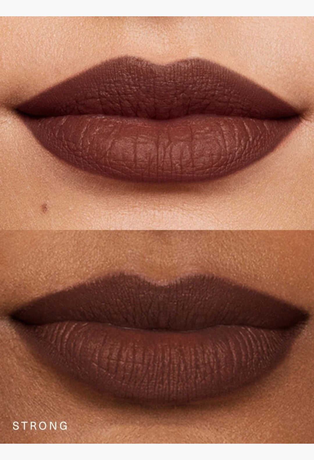 GLAM MODA Kind Words Matte Lip Liner in Strong shade, showing a rich chocolate brown color on lips.