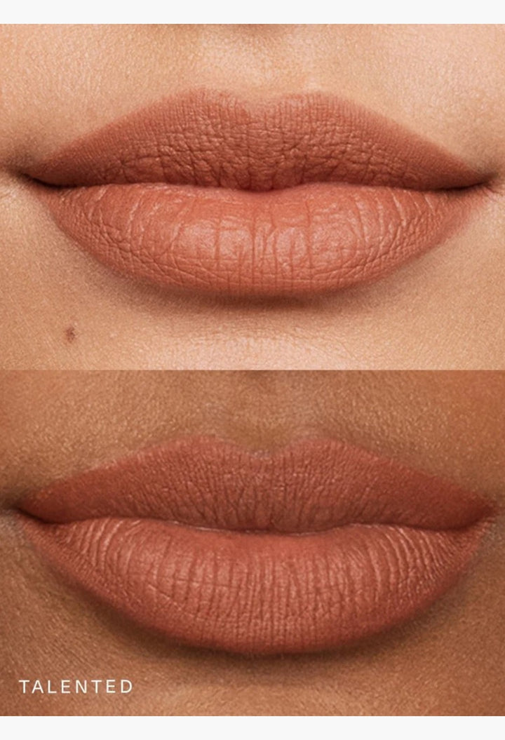 GLAM MODA Kind Words matte lip liner in Talented, a true neutral beige shade, applied on lips for a defined look.