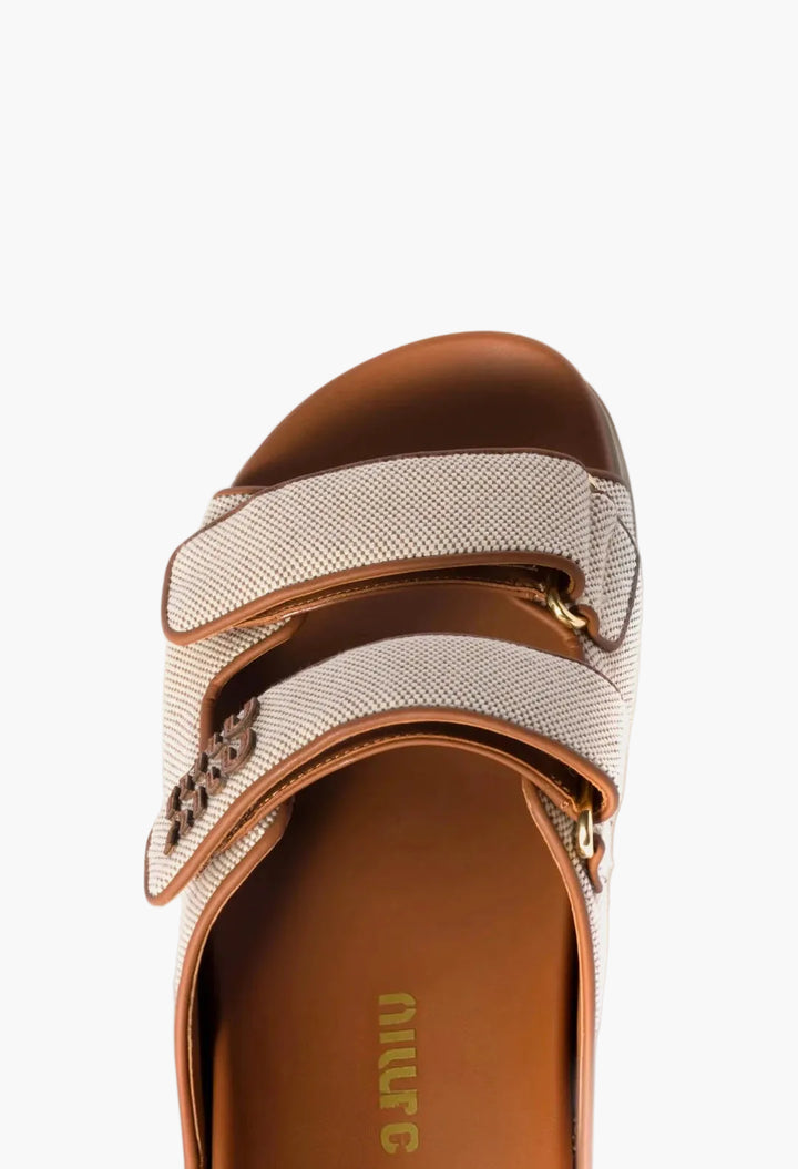 Beige/Brandy - Canvas And Leather Mules