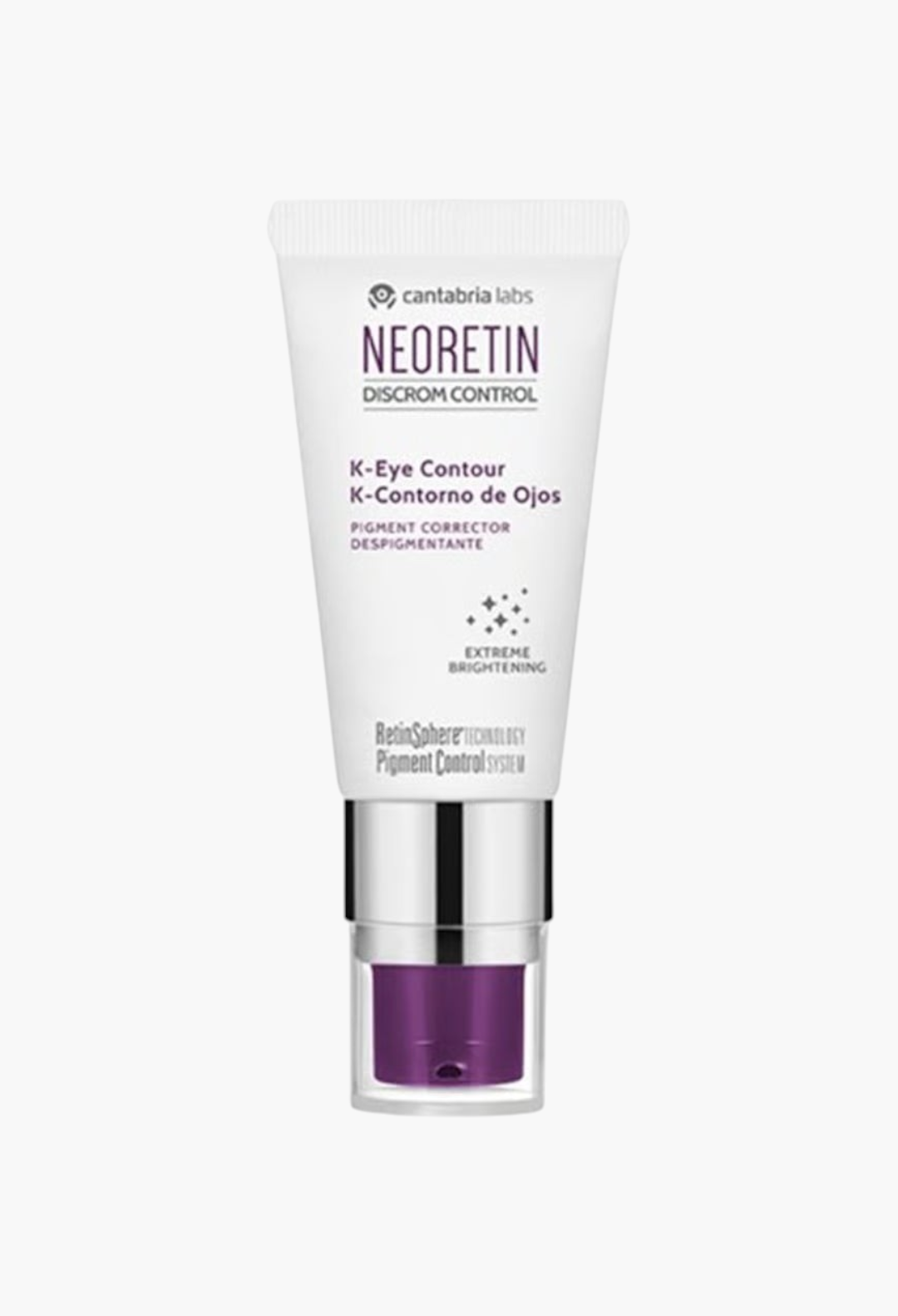 GLAM MODA Neoretin Discrom Control K-Eye Contour pigment corrector cream in a white and purple pump tube