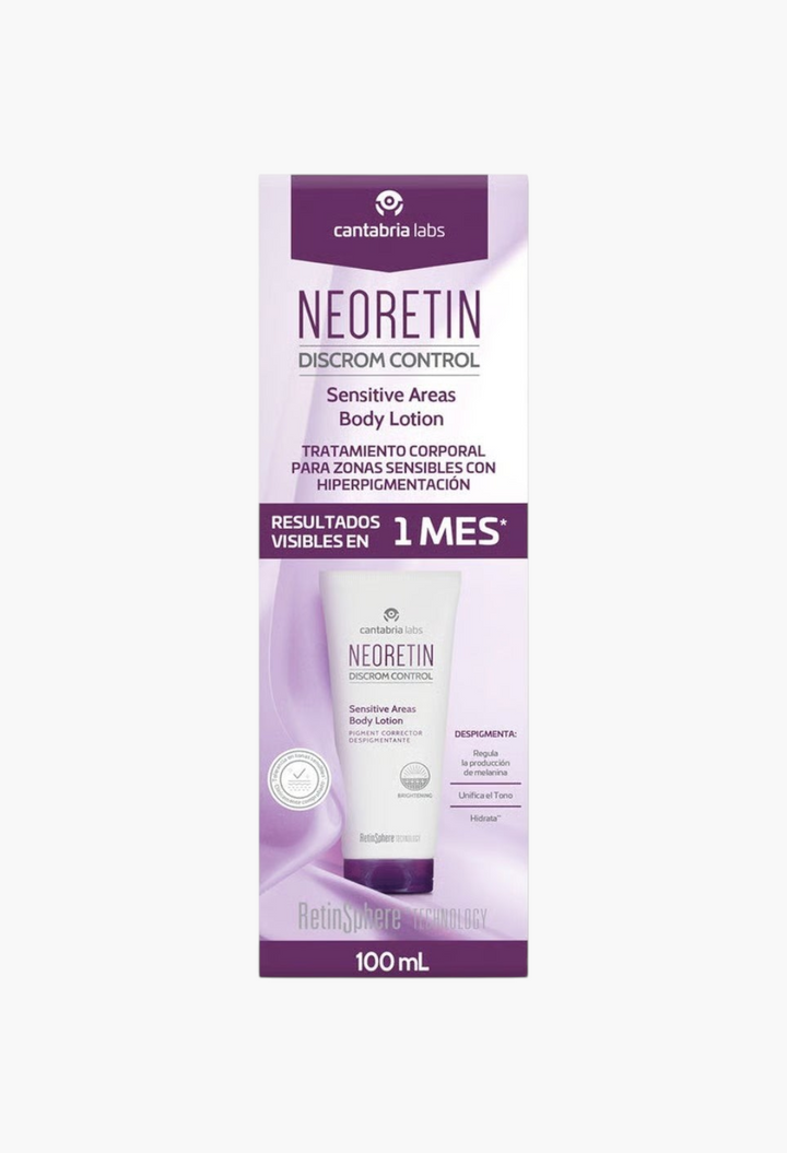 GLAM MODA Neoretin Discrom Control Sensitive Areas Body Lotion 100ml box for treating hyperpigmentation.