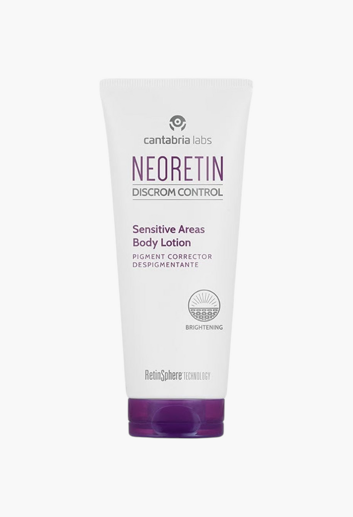 GLAM MODA Neoretin Discrom Control Sensitive Areas body lotion tube for correcting dark spots and hyperpigmentation.