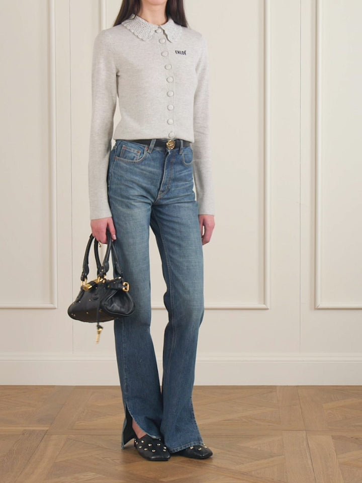 Crochet-Trimmed Logo-Detailed Wool Cardigan