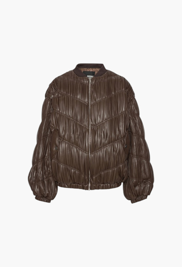 Pleated Bomber Jacket Dark Brown