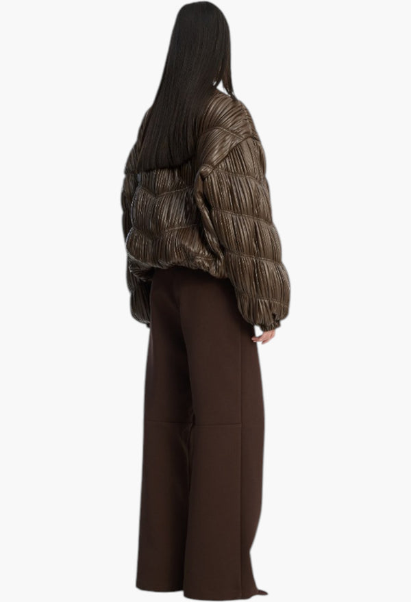 Pleated Bomber Jacket Dark Brown