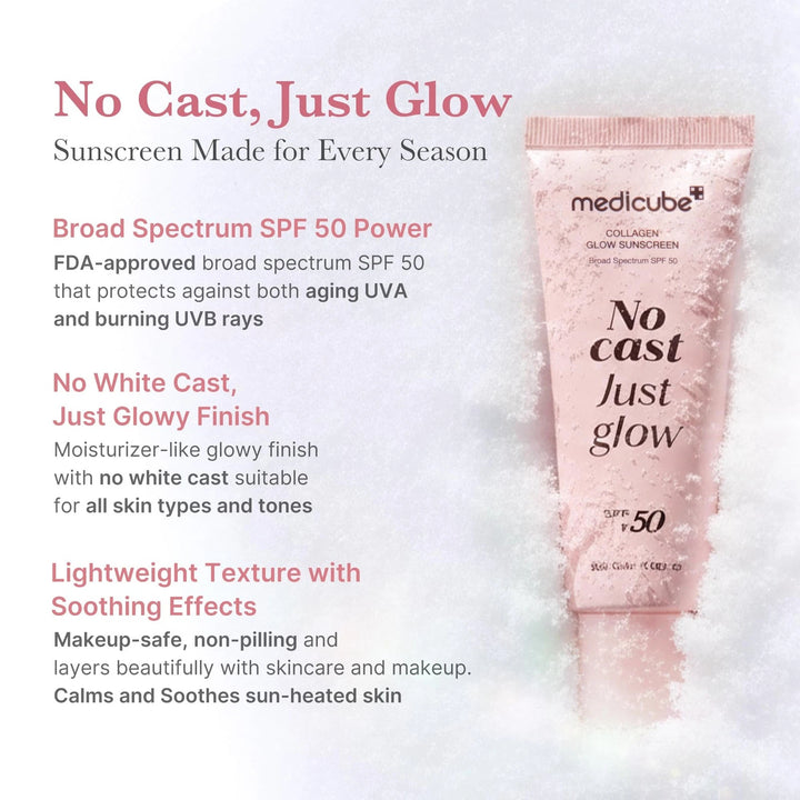 Medicube No Cast Just Glow Collagen Sunscreen SPF 50 Broad Spectrum Face - GLAM MODA