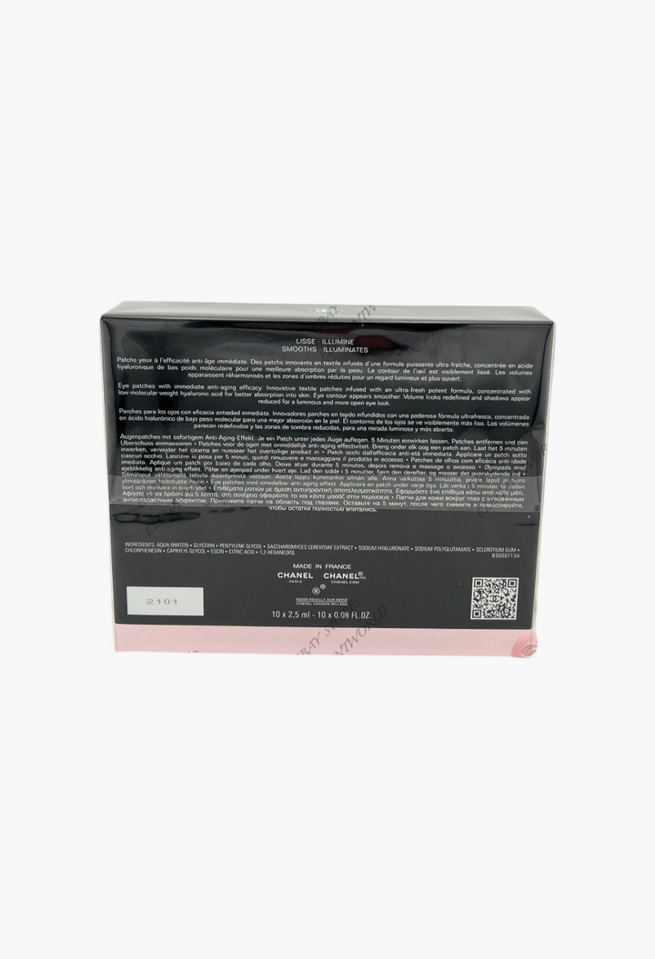 GLAM MODA Chanel Le Lift Flash Eye Patches box back view showing product details and ingredients list