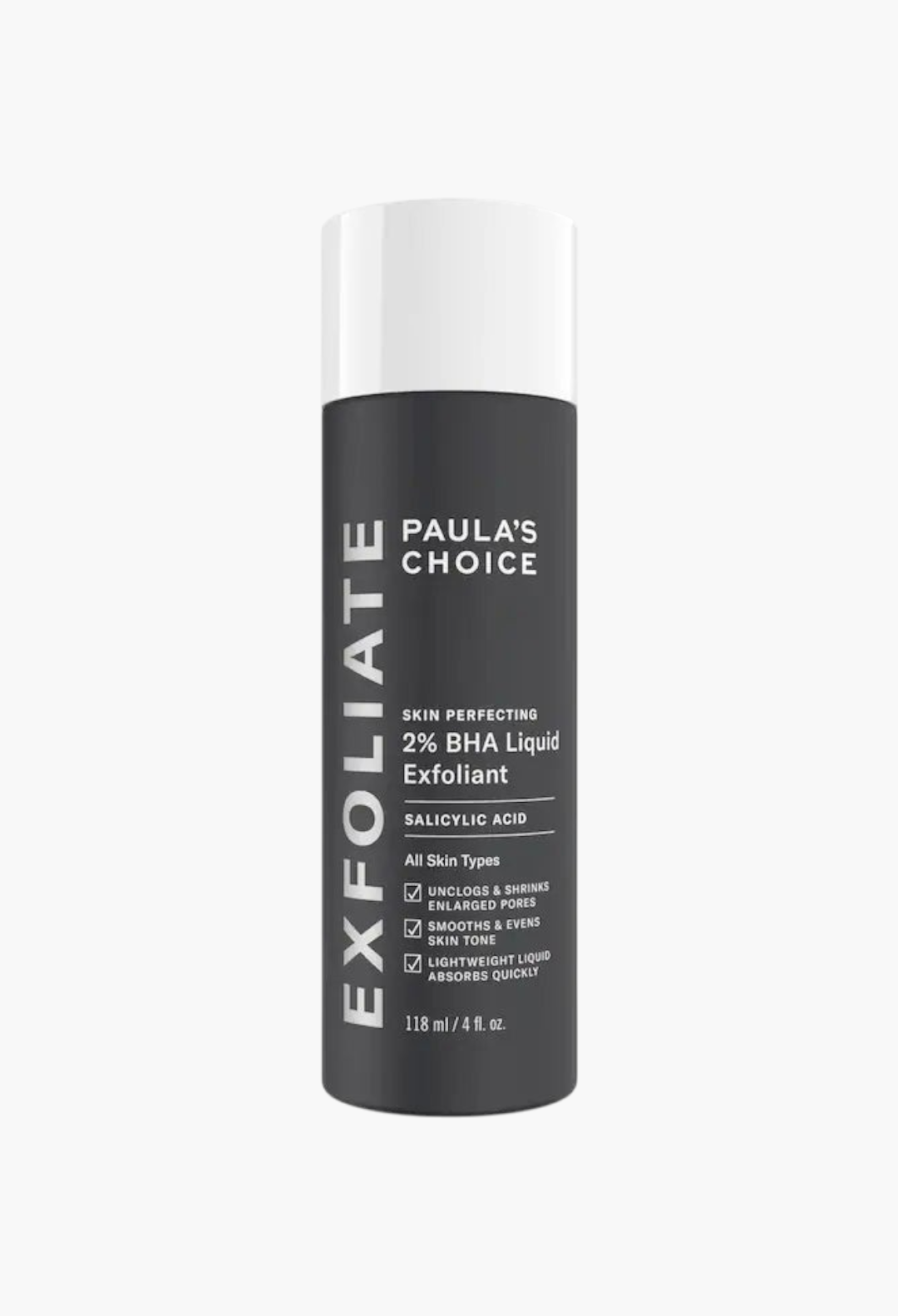 GLAM MODA Paula's Choice 2% BHA liquid exfoliating toner in a grey bottle for clear skin and reduced pores