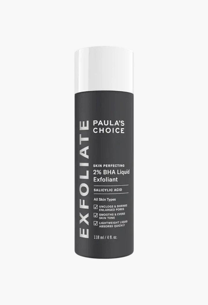 GLAM MODA Paula's Choice 2% BHA liquid exfoliating toner in a grey bottle for clear skin and reduced pores