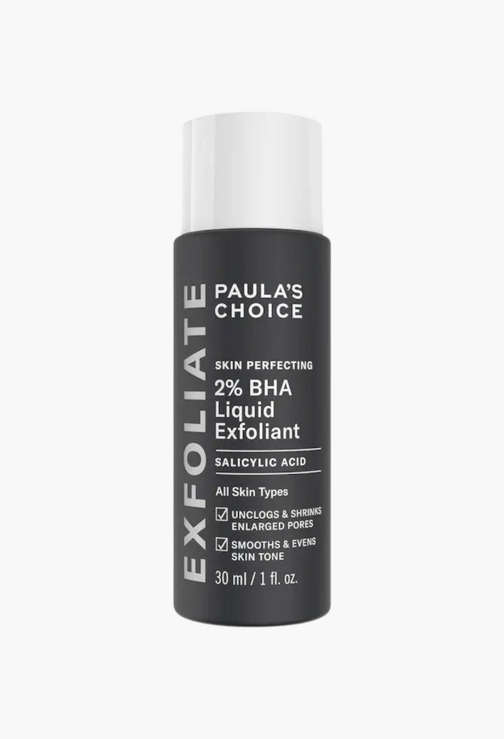 GLAM MODA Paula's Choice 2% BHA liquid exfoliating toner in a grey bottle with white cap for clear skin