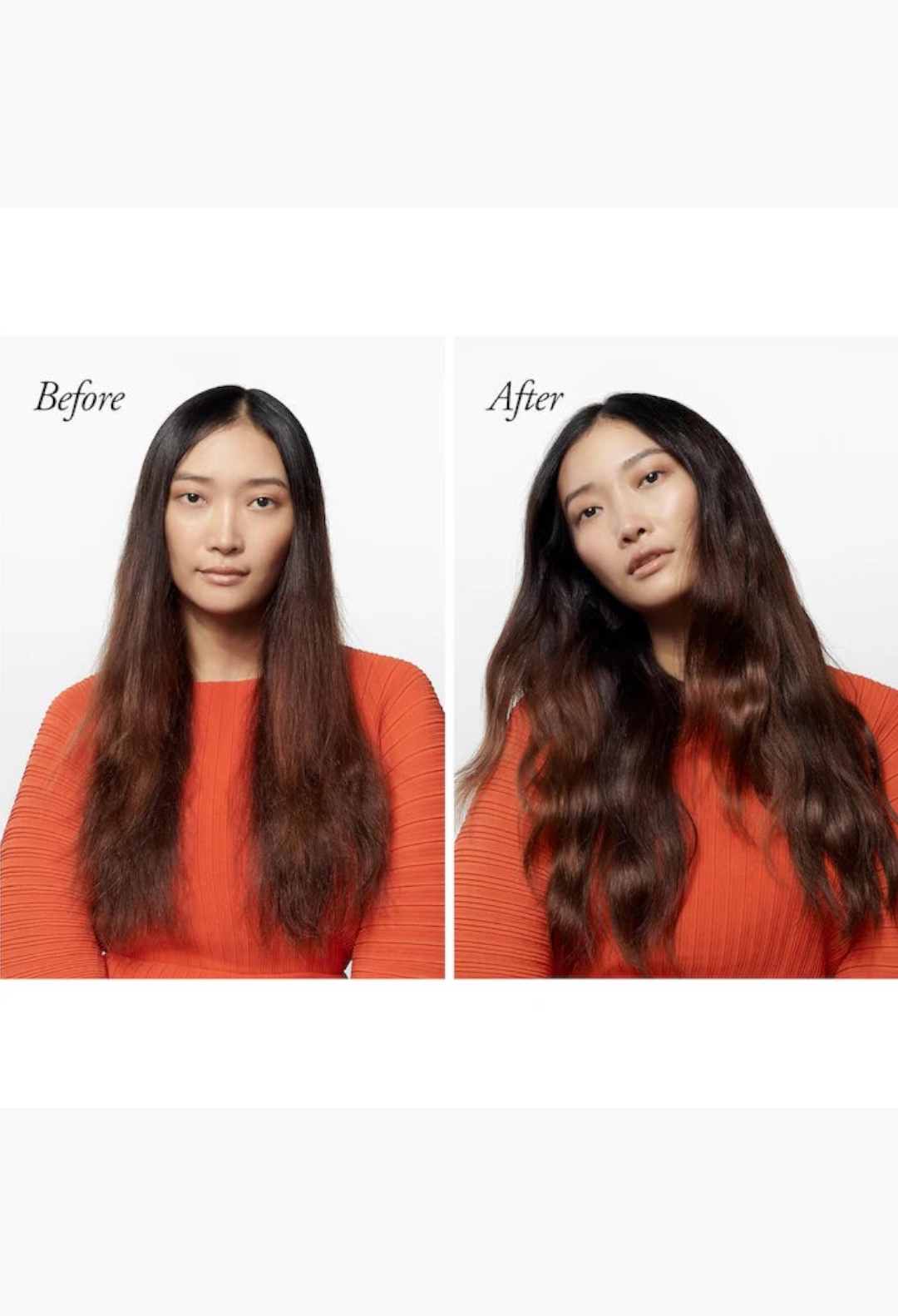 GLAM MODA before and after comparison of a woman with fine hair using Maximista thickening spray for added volume