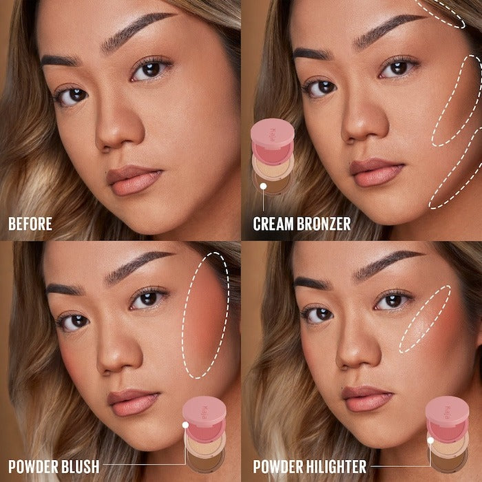 Face Bento Cream Bronzer, Powder Blush & Highlighter Sculpting Trio - GLAM MODA