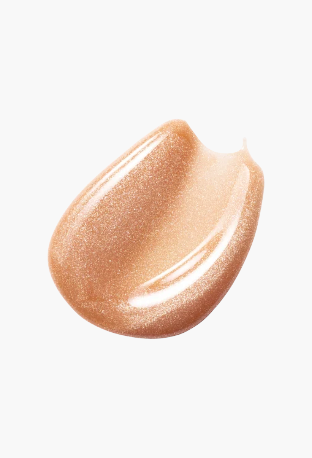 GLAM MODA Posh Gloss swatch featuring a shimmering nude peach high-shine lip gloss texture on a white background.