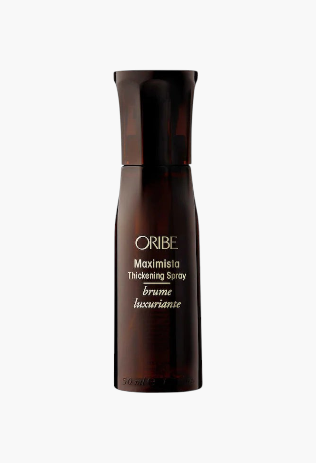 GLAM MODA Oribe Maximista Thickening Spray in a dark brown bottle for volumizing fine hair with heat protection