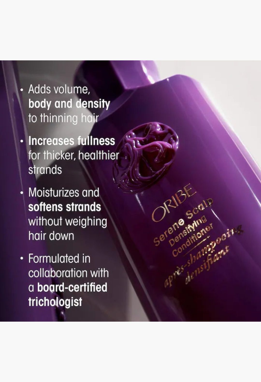 GLAM MODA Serene Scalp Densifying Conditioner bottle in purple packaging for thinning hair volume and fullness