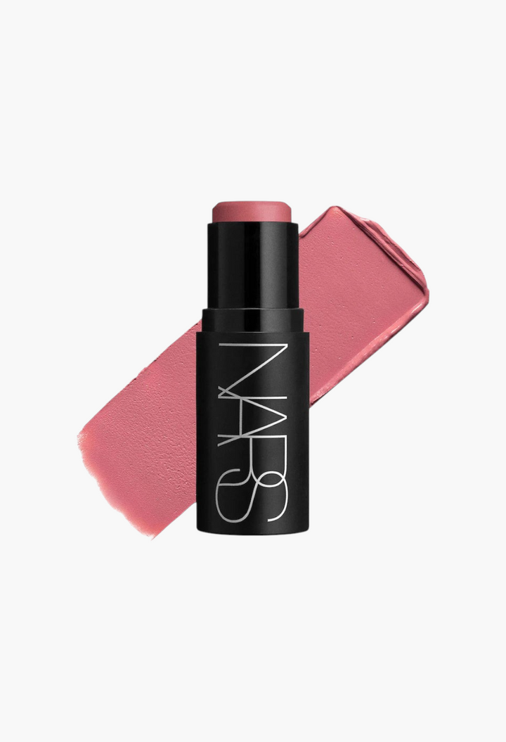 GLAM MODA NARS multipurpose soft blur blush stick in a dusty rose shade with a matching cream-to-powder swatch