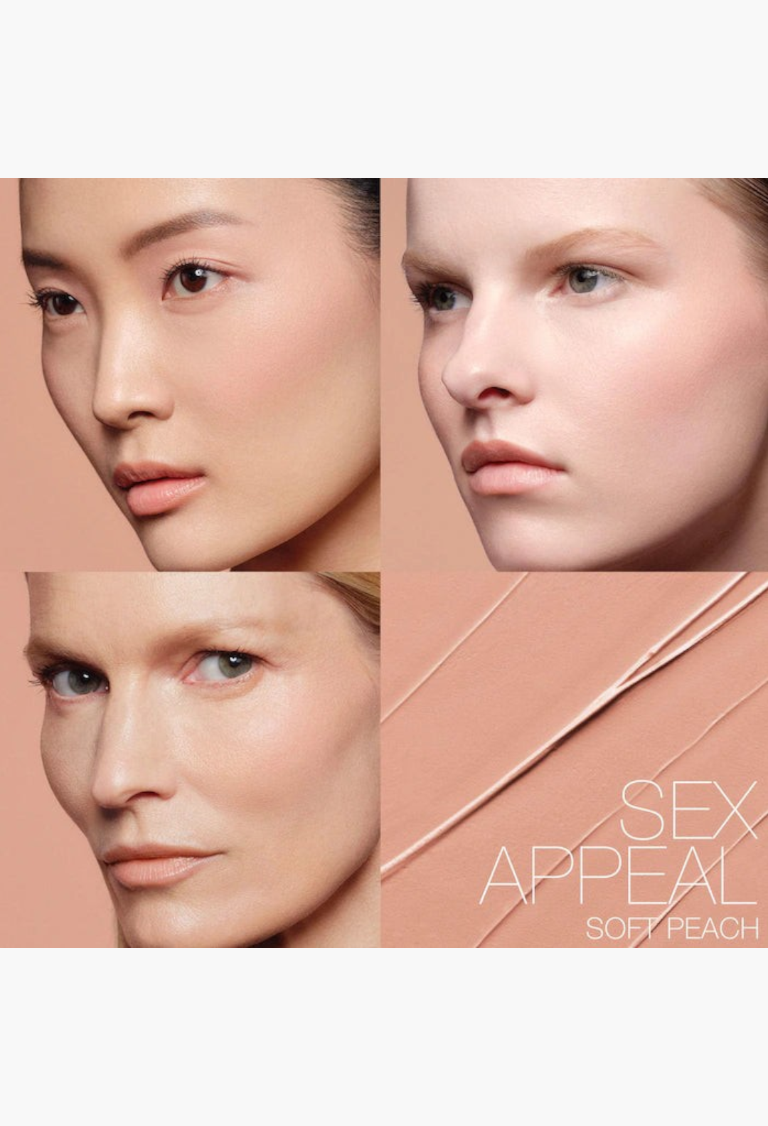 GLAM MODA The Multiple Soft Blur Blush Stick in Sex Appeal soft peach shade applied on three diverse models