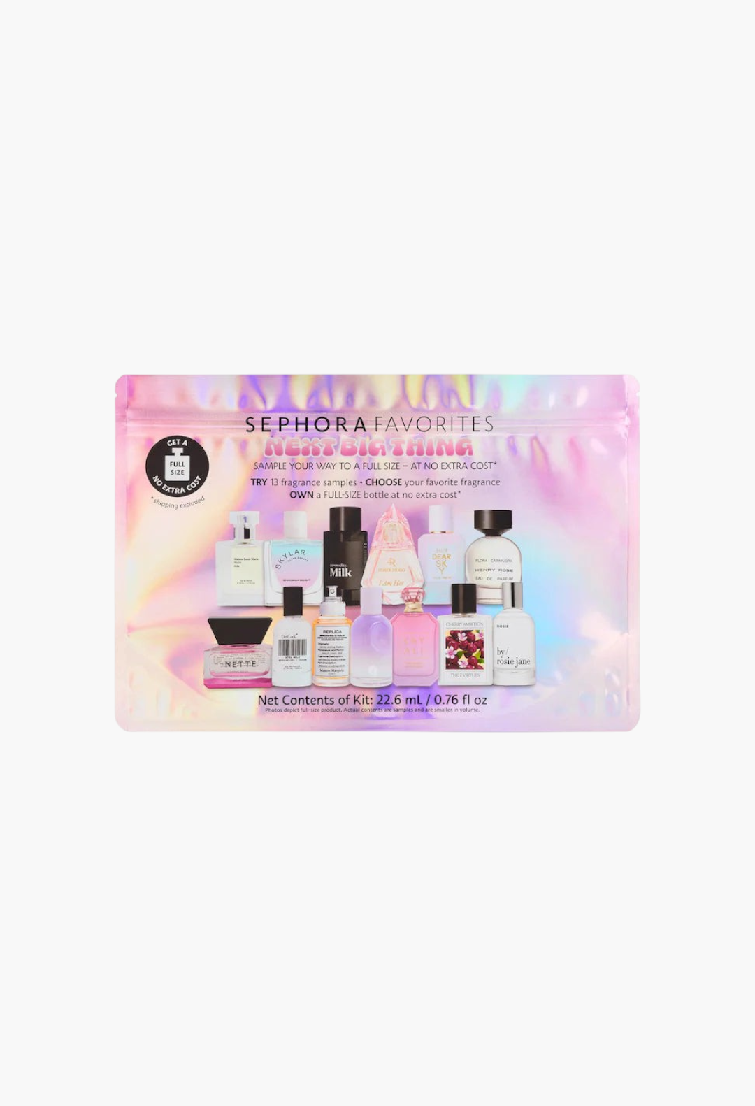 GLAM MODA Sephora Favorites Next Big Thing perfume sampler set with 13 fragrance vials in a holographic pouch